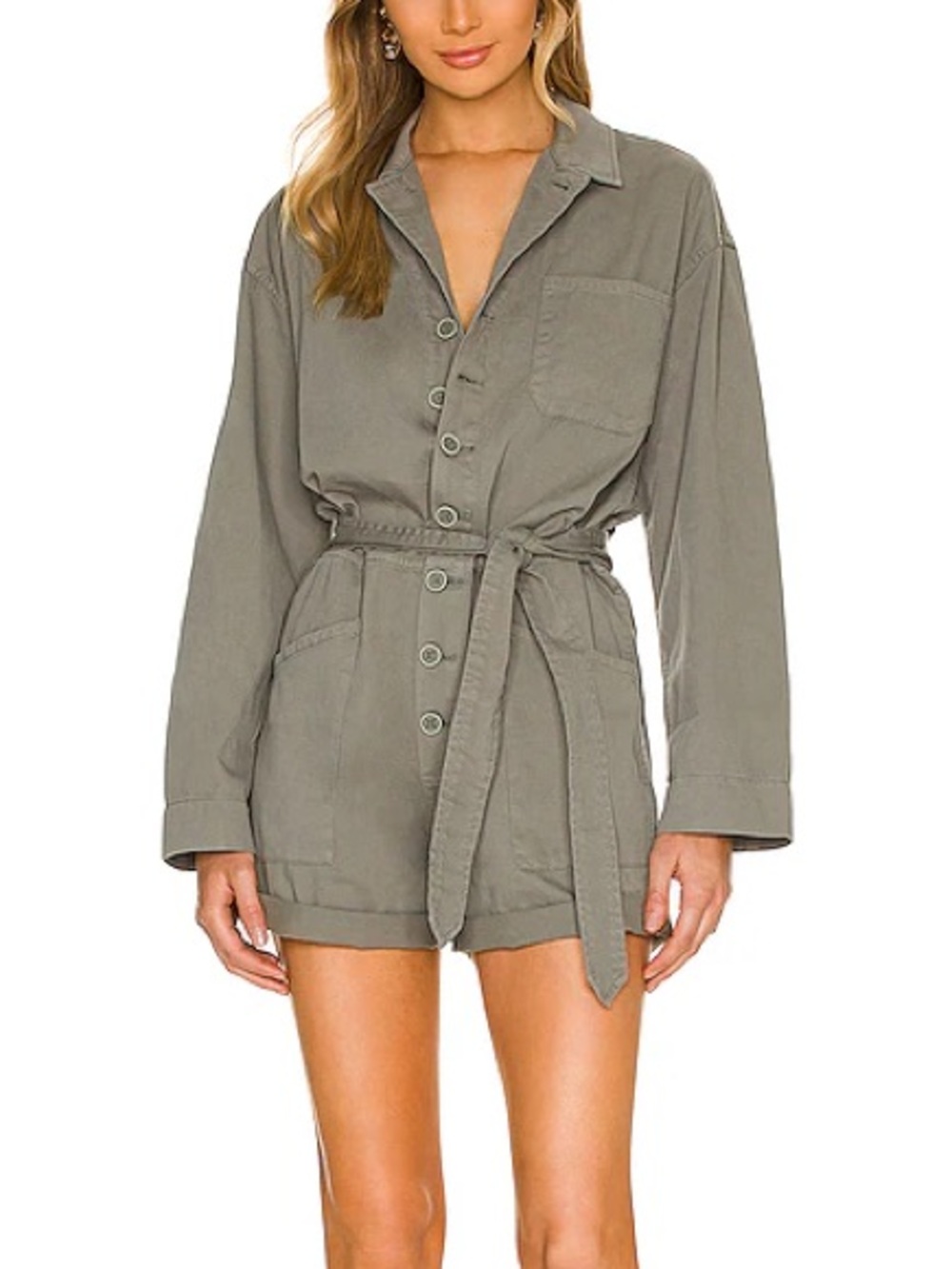 Pistola Becca Garden Green Utility Shirt Dress Belted Cargo Workwear L